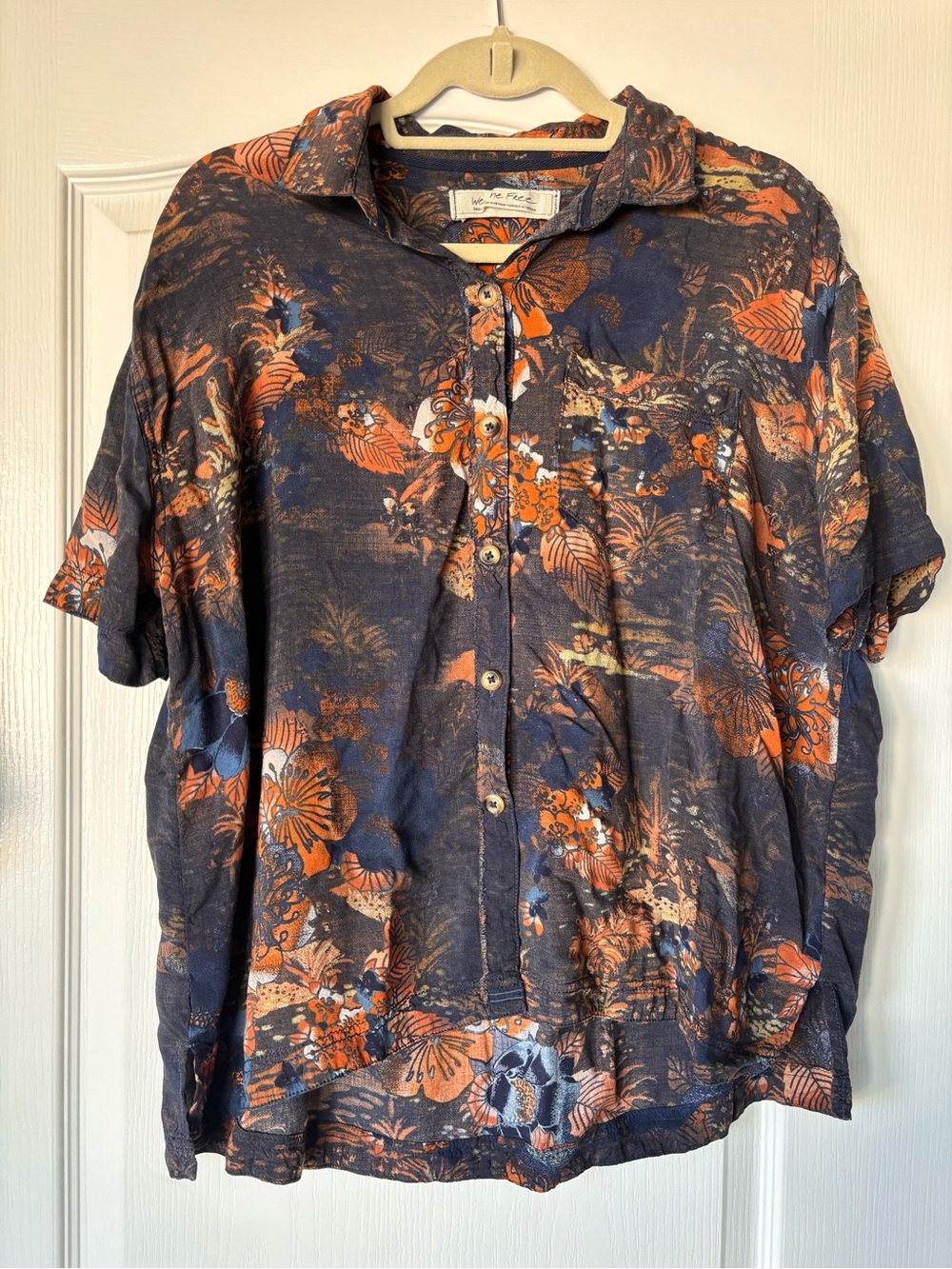 Free People Share Good Vibes Button Front Short Sleeve Shirt Small oversized